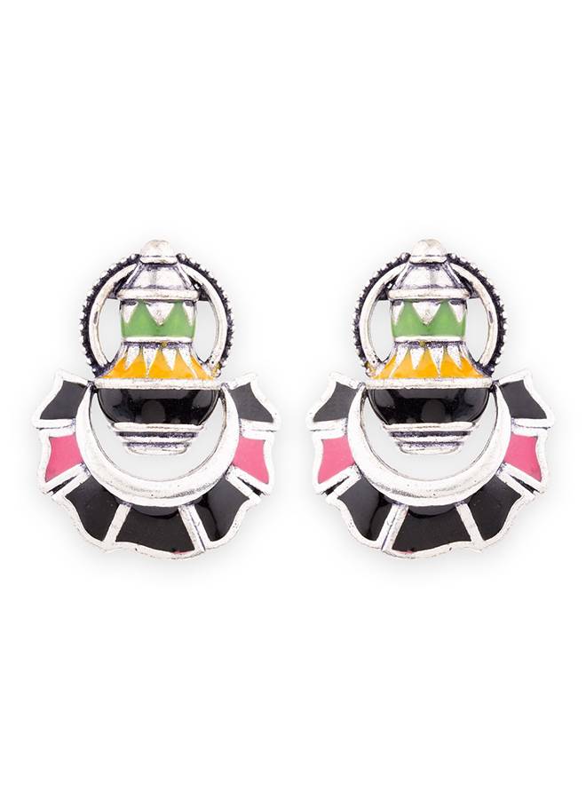 Kalbelia Enameled Chandbali Earrings : 8905124131215