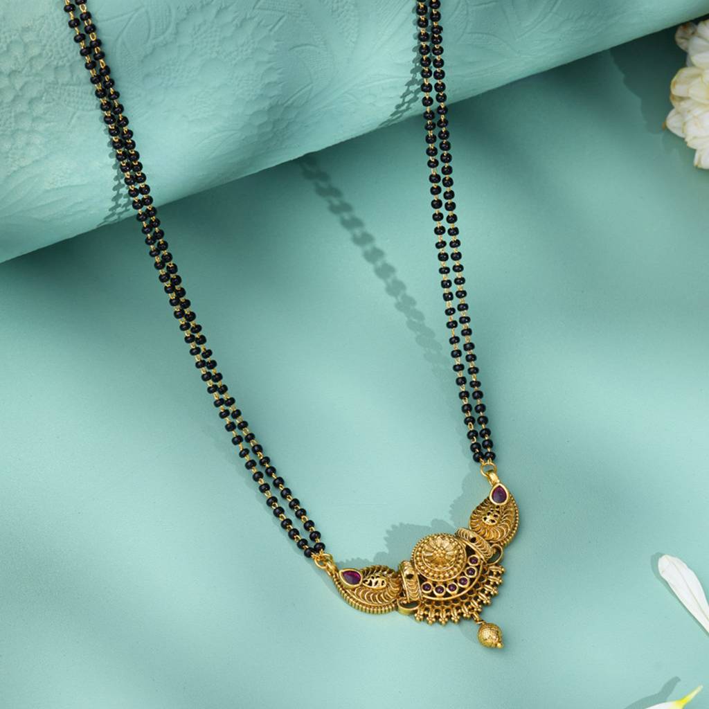 Kushal'S Fashion Jewellery Ruby Gold-Plated Ethnic Antique Mangalsutra -169746 : 411635