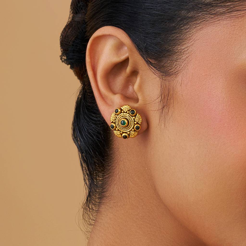 Kushal'S Fashion Jewellery Oxidised Gold-Plated Ethnic 92.5 Pure Silver Temple Studs-177439 : 425373