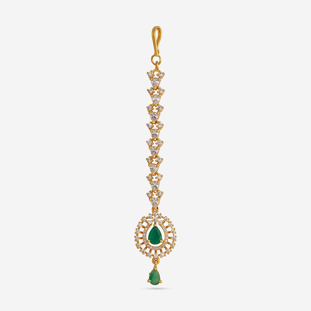Green Gold-Plated Party Zircon Maang Tikka  -436505 : 436505