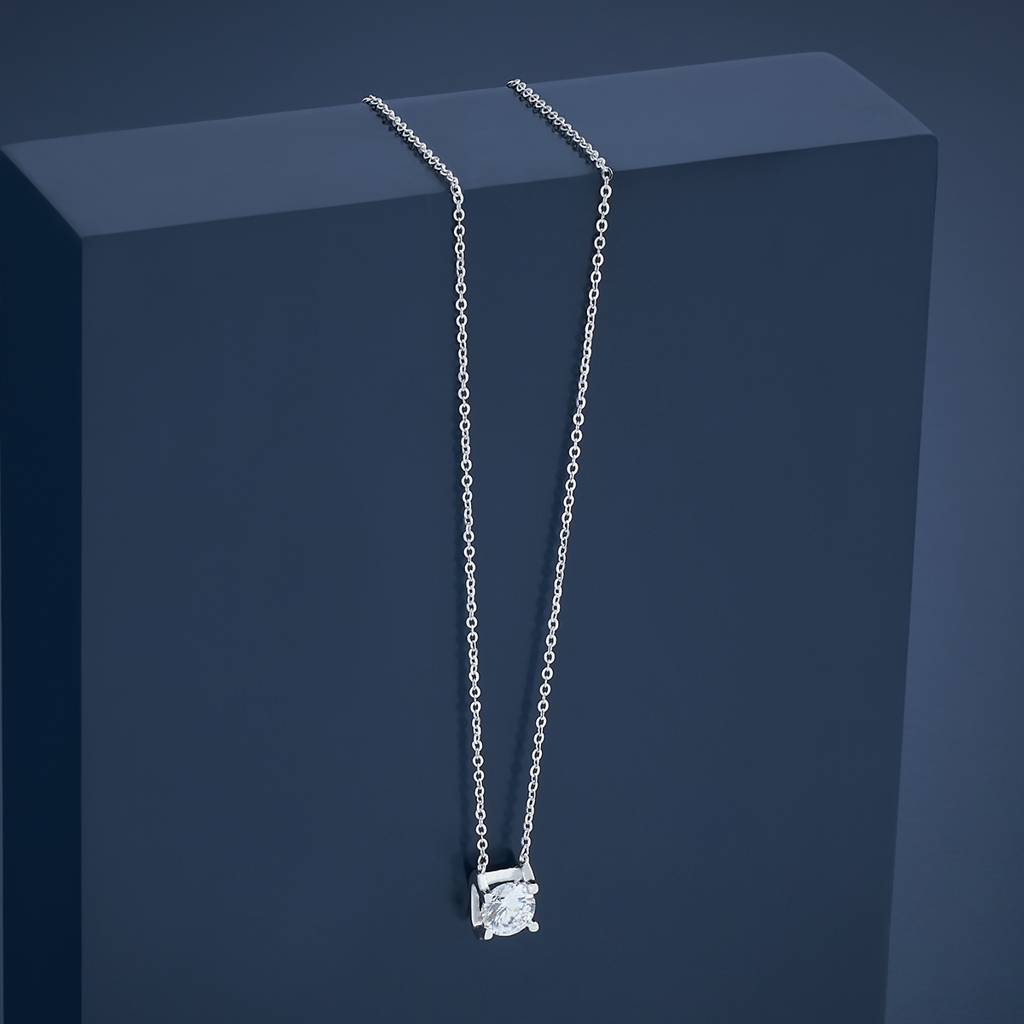 Kushal'S Fashion Jewellery White Rhodium-Plated Zircon Party 92.5 Sterling Silver Pendant Chain-176708 : 423626