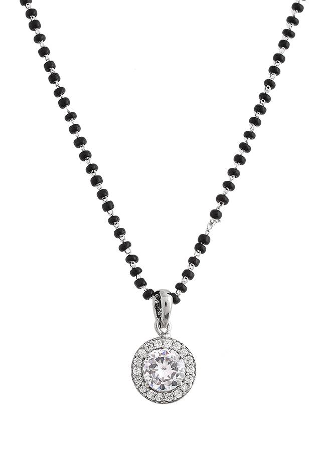 Sparkling Essentials White Round Cz Studded Silver Mangalsutra Set : 8905124495058