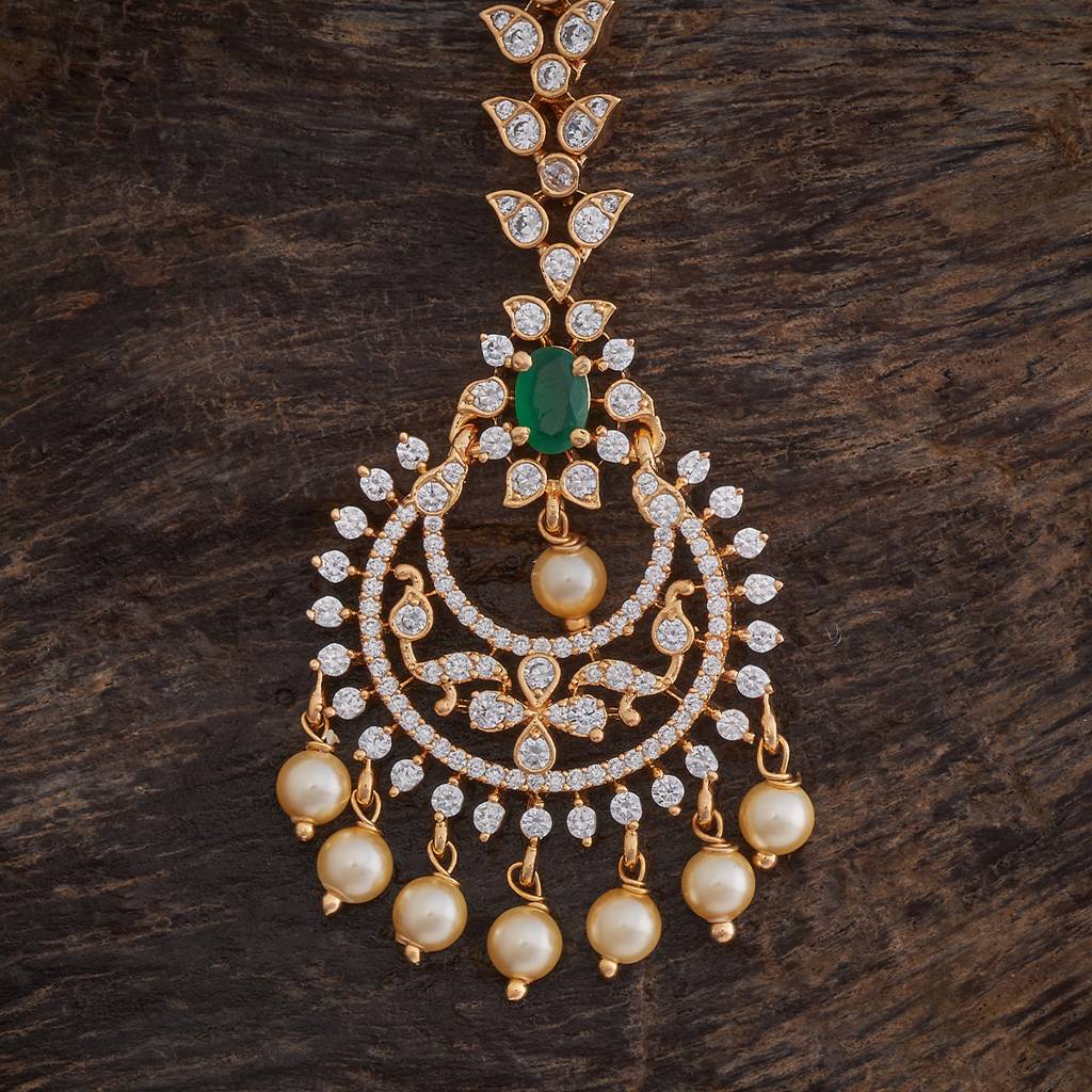 Kushal'S Fashion Jewellery Green Gold-Plated Party Zircon Tikka -421391 : 421391
