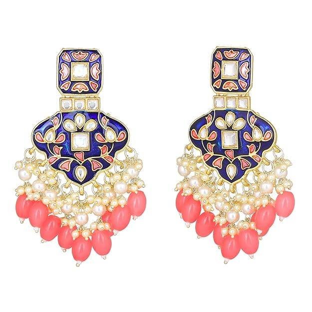Estele Gold Plated Splendid Designer Gehena Earrings With Mint Pink Beads For Women : PJ-014-IGMPER