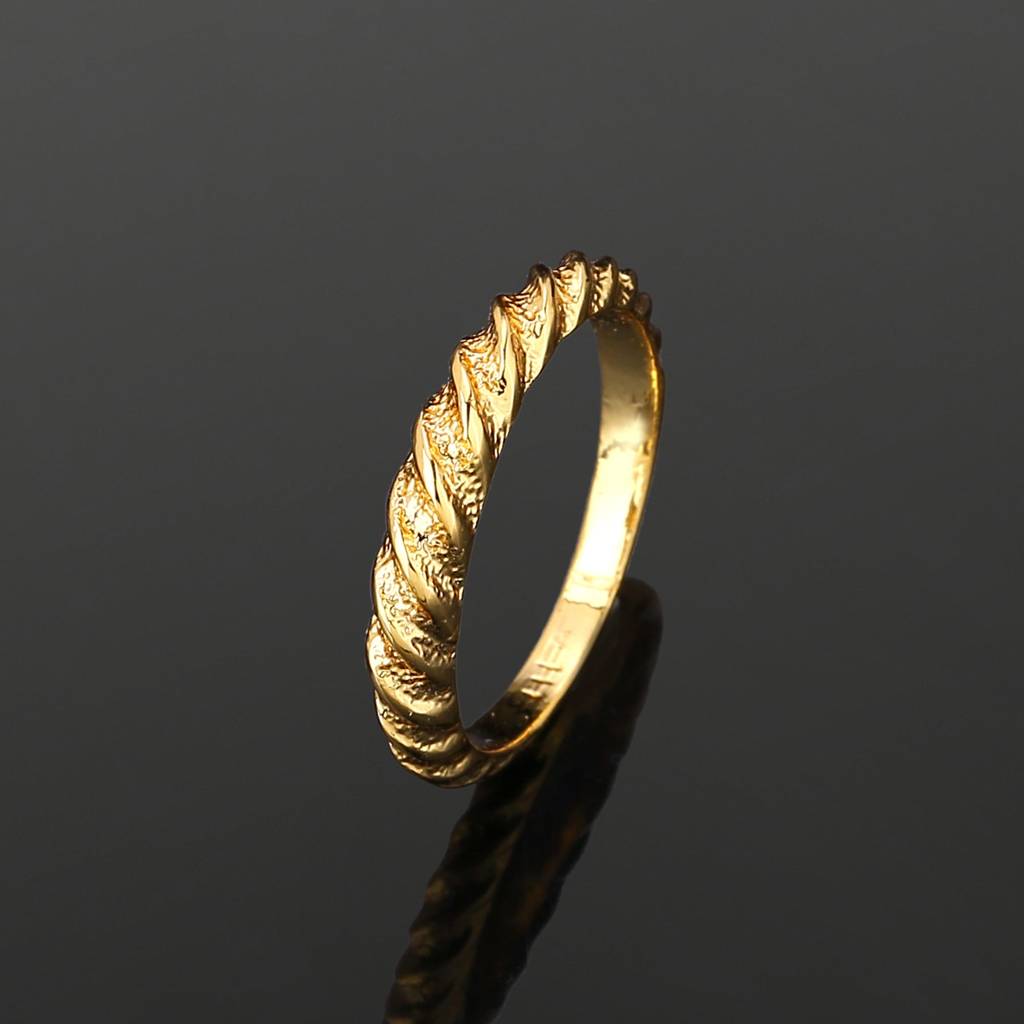 Estele Gold Plated Twisted Textured Finger Ring For Women : 168RING