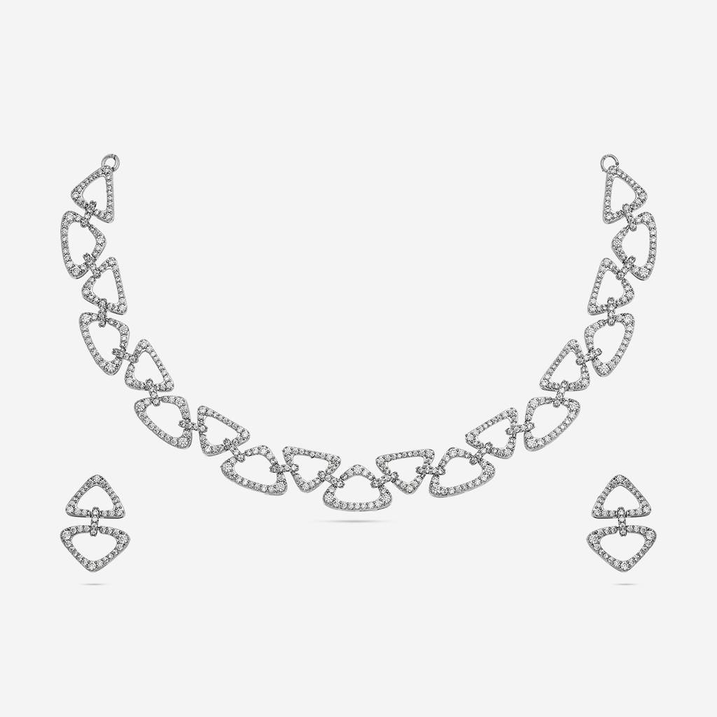 White Plated Party Zircon Necklace Set-444851 : 444851
