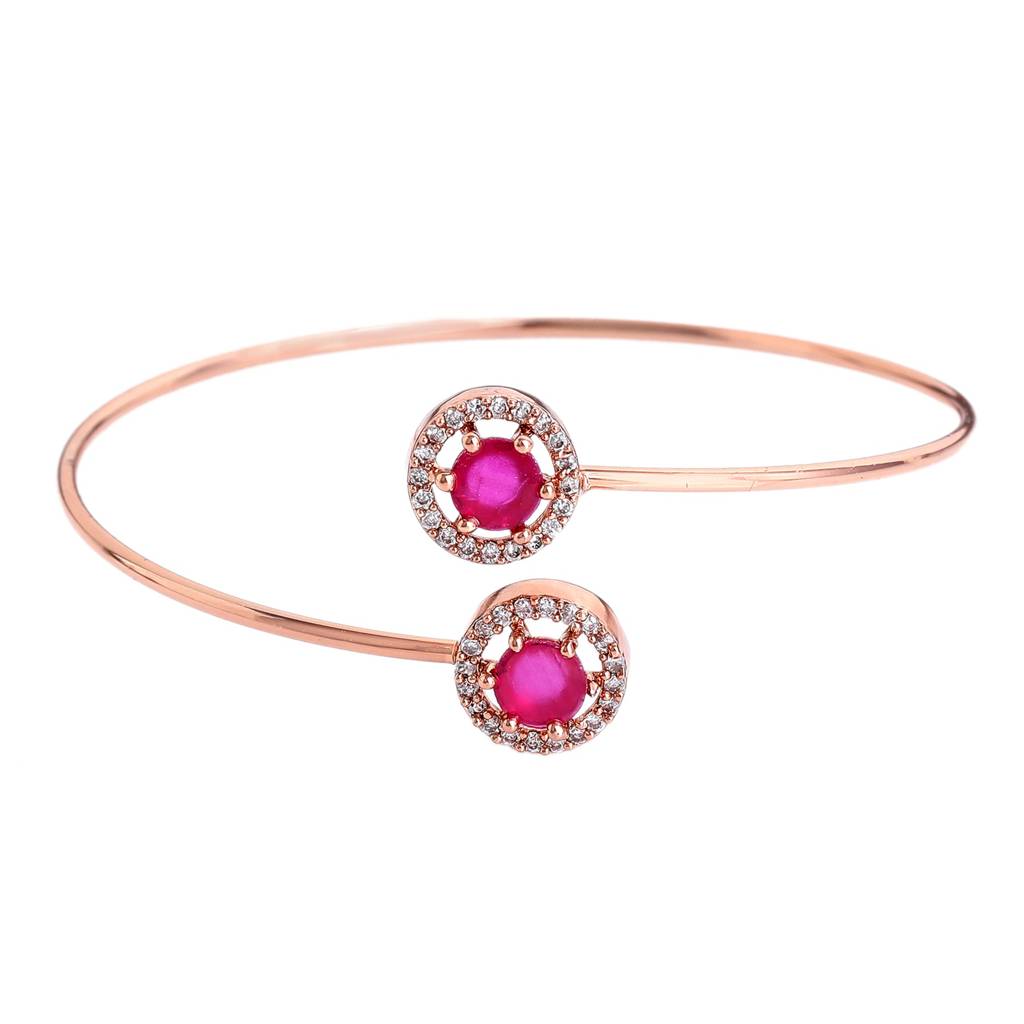 Estele Rosegold Plated Trendy Fashionable Lightweight Cuff Kada Bracelet With Sparkling Ruby Stones For Girls  : AD-090-RGRBBR