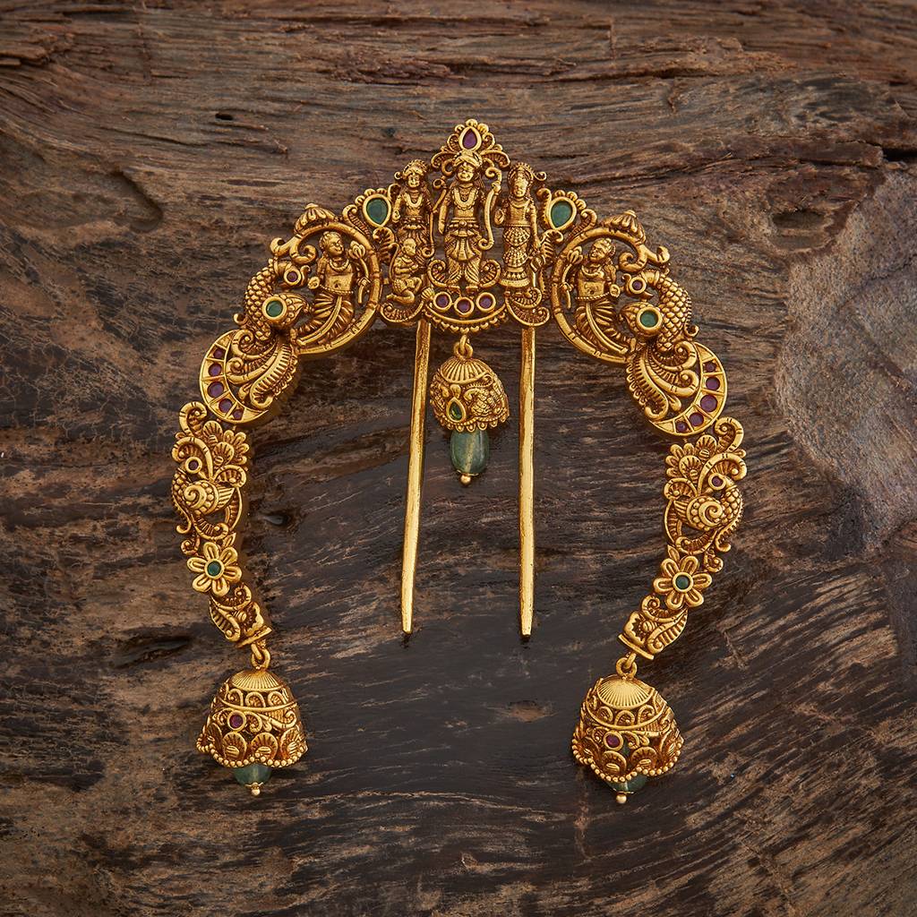 Kushal'S Fashion Jewellery Ruby-Green Gold-Plated Ethnic Antique Hair Brooch -185167 : 442026