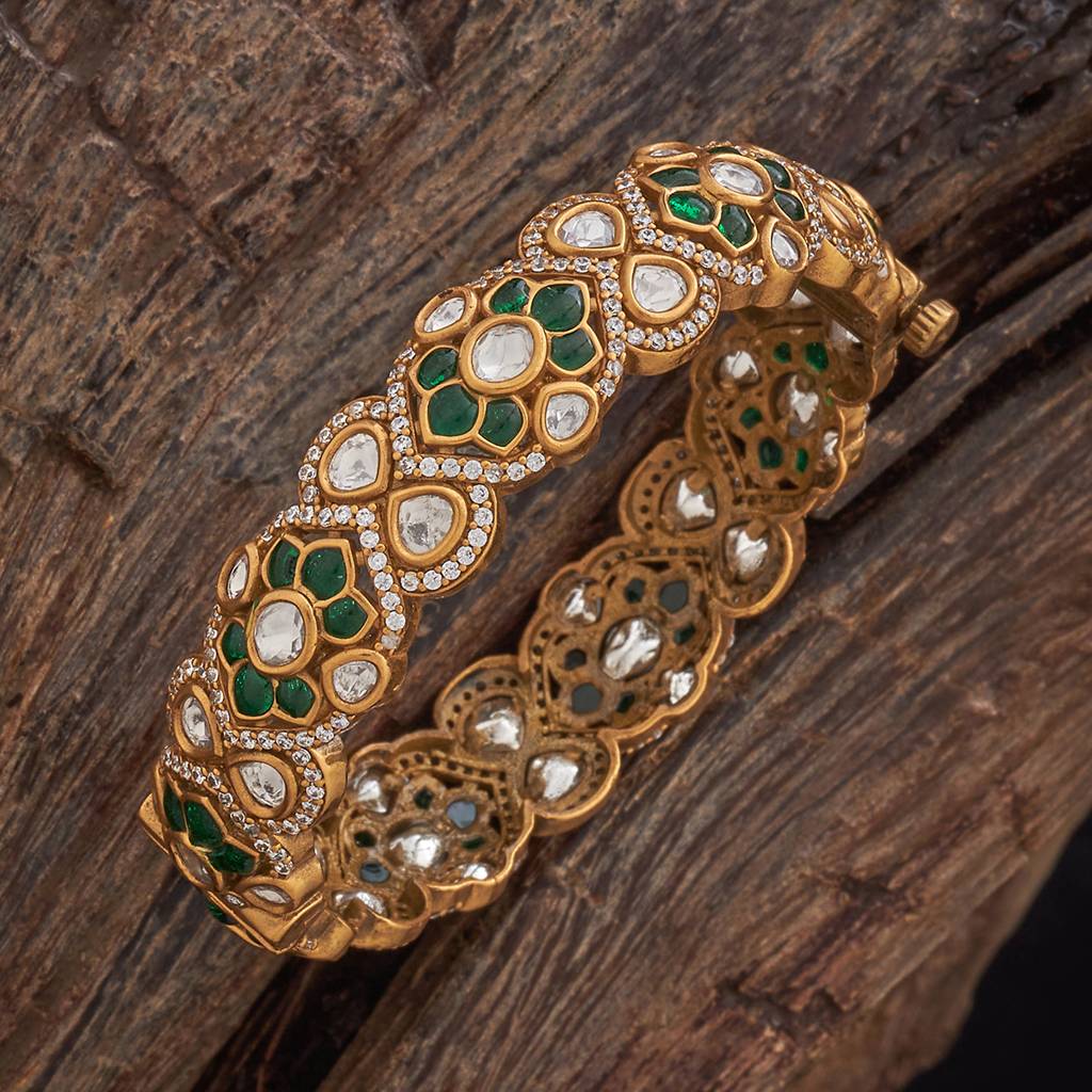 Green Plated Ethnic Kundan Bangle-442198 : 442198