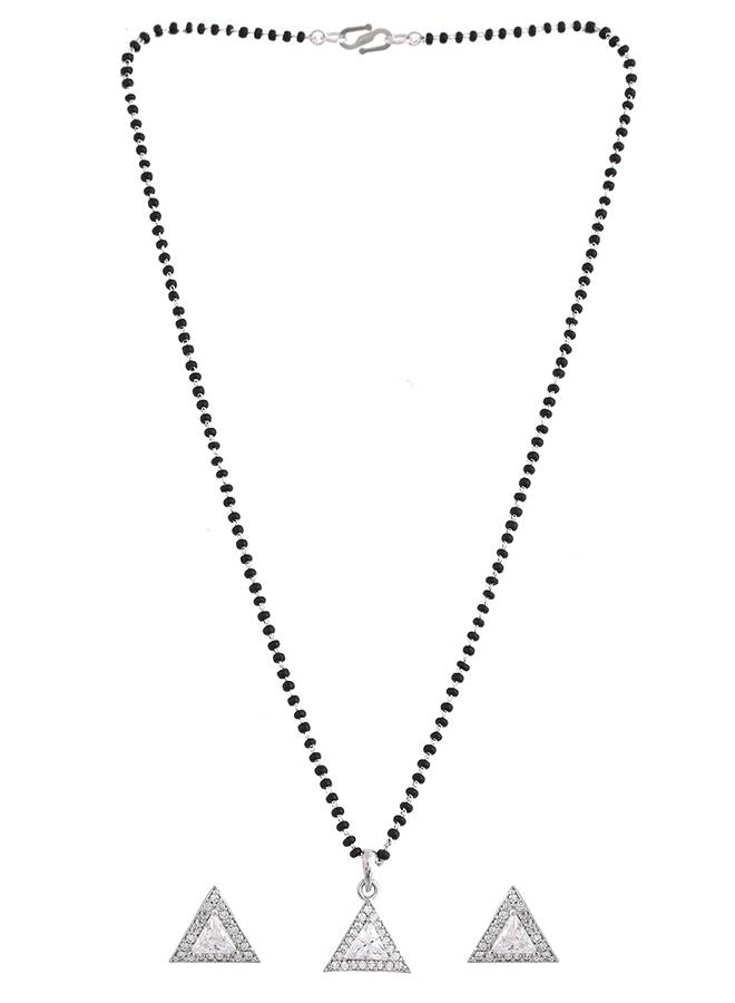 Sparkling Essential White Cz Studded Triangular Silver Mangalsutra Set : 8905124495133
