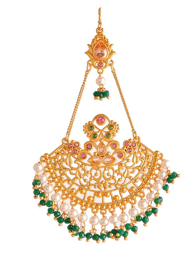 Abharan Ethnic White Pearls Maang Tika : 8905124493870