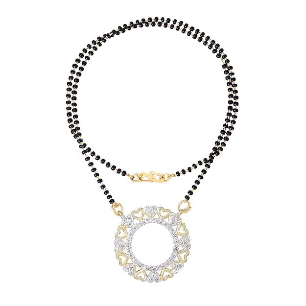 Gold & Rhodium Plated Luminous Circular Pendant Mangalsutra Chain With Black Beads & White Crystals For W : OSAKMS010-2TNWENK