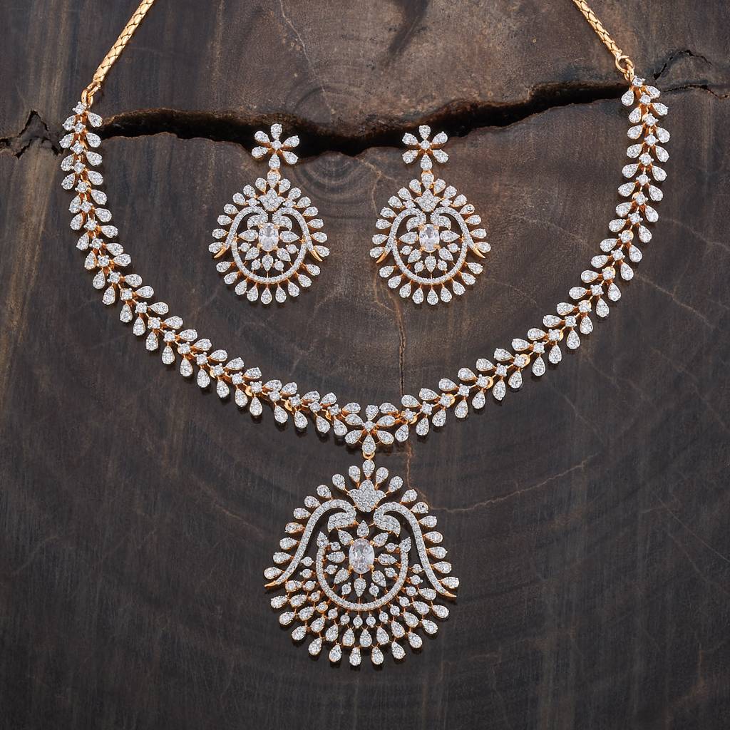 Kushal'S Fashion Jewellery White Rhodium Gold-Plated Party Wear Zircon Necklace-177066 : 424432