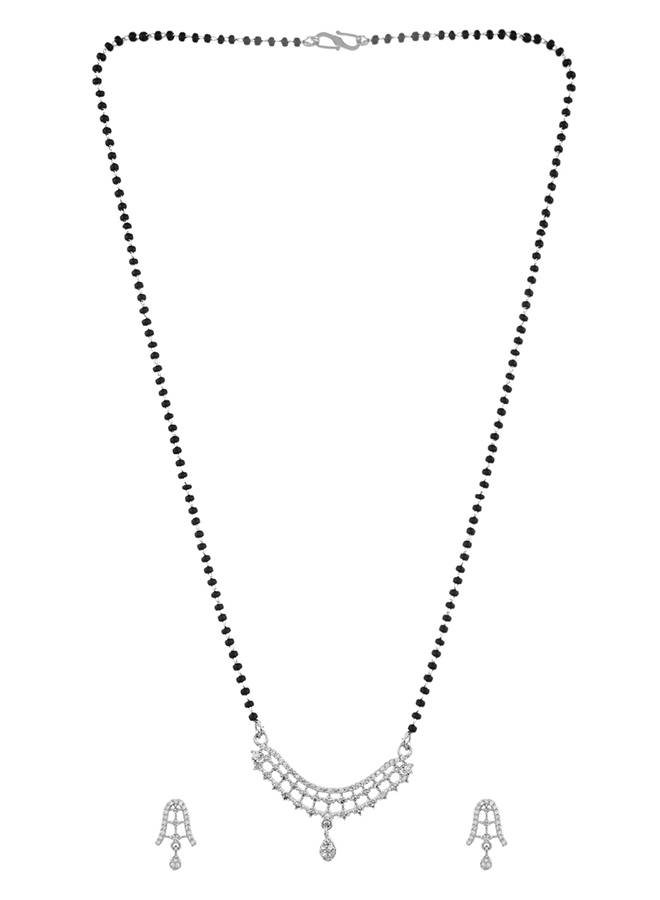 Sparkling Elegance Silver Plated Round Cut Cz Mangalsutra Set : 8905124522747