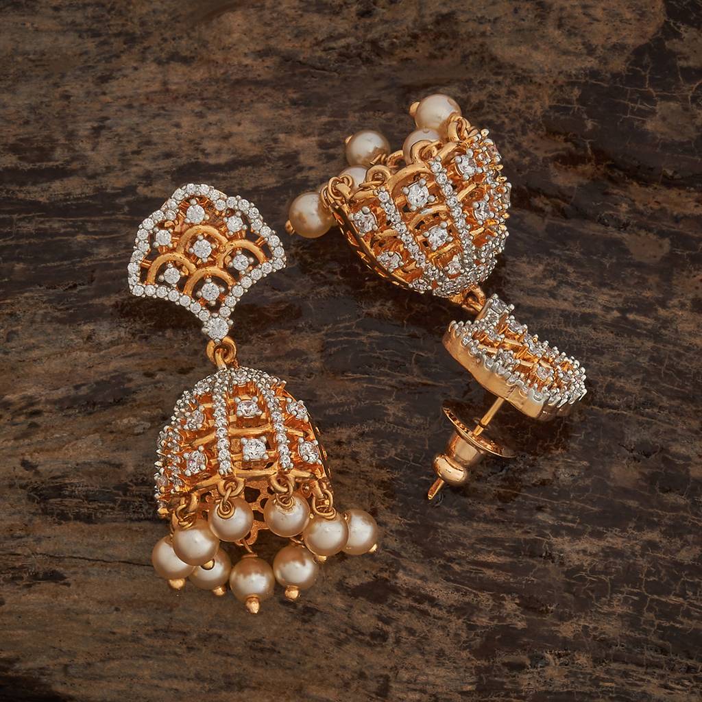 Pearl Plated Party Zircon Jhumkas-447807 : 447807