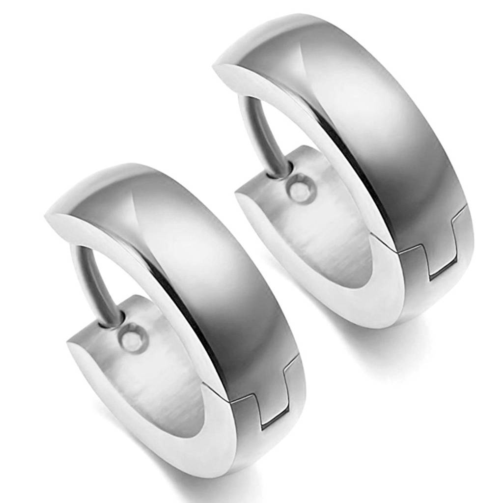 Stainless Steel Silver Plated Hoop Huggie Earrings For Men : PX9ME04S