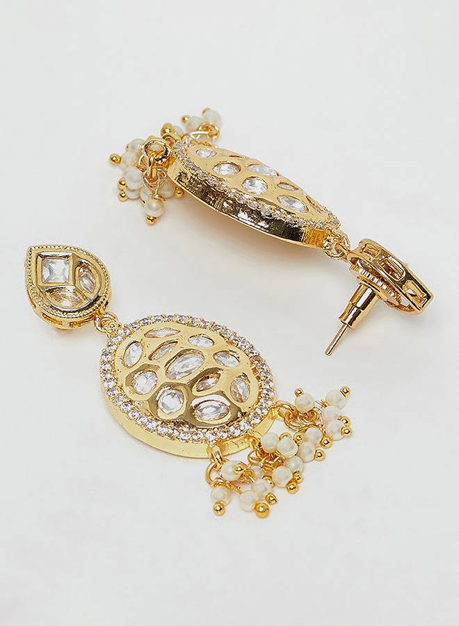 Faux Kundan And Pearls Embellished Gold Plated Traditional Jewellery Set : 8905124457117