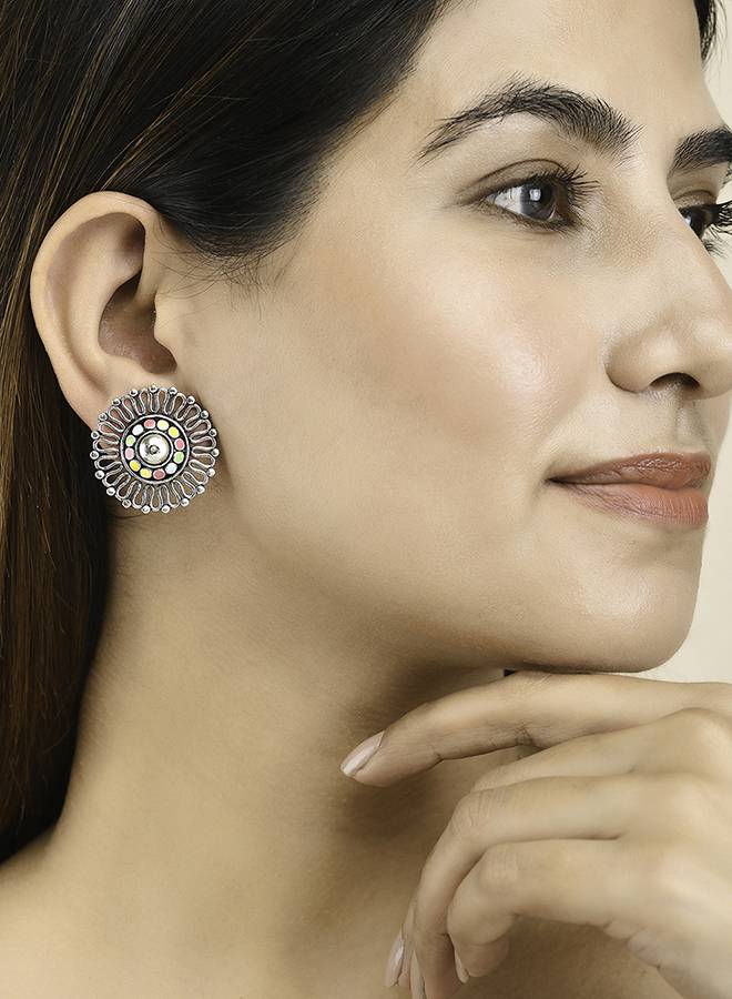 Folklore Enamelled Round Stud Earrings : 8905124477528