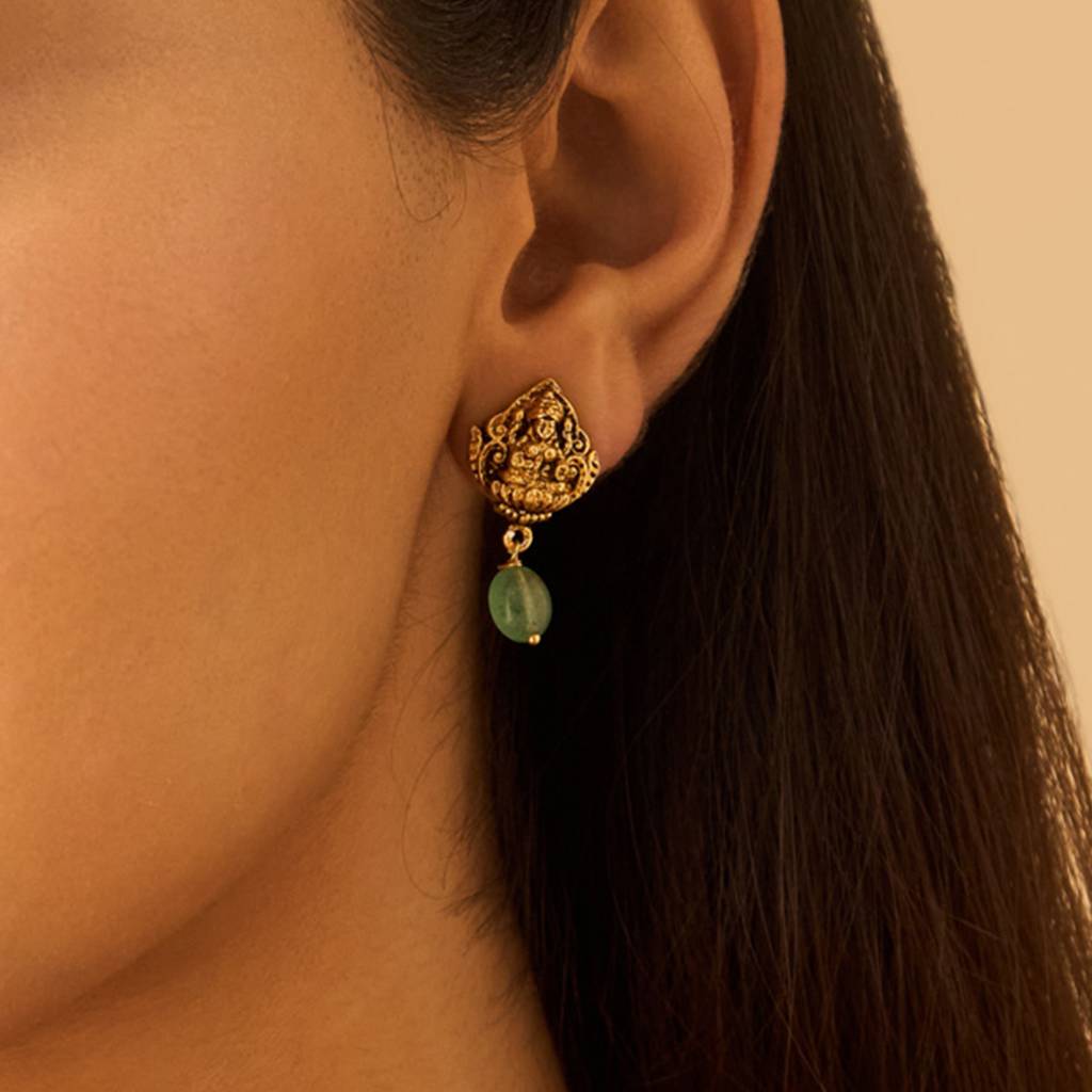 Kushal'S Fashion Jewellery Green Oxidised Gold-Plated Ethnic 92.5 Pure Silver Temple Studs-174066 : 417790