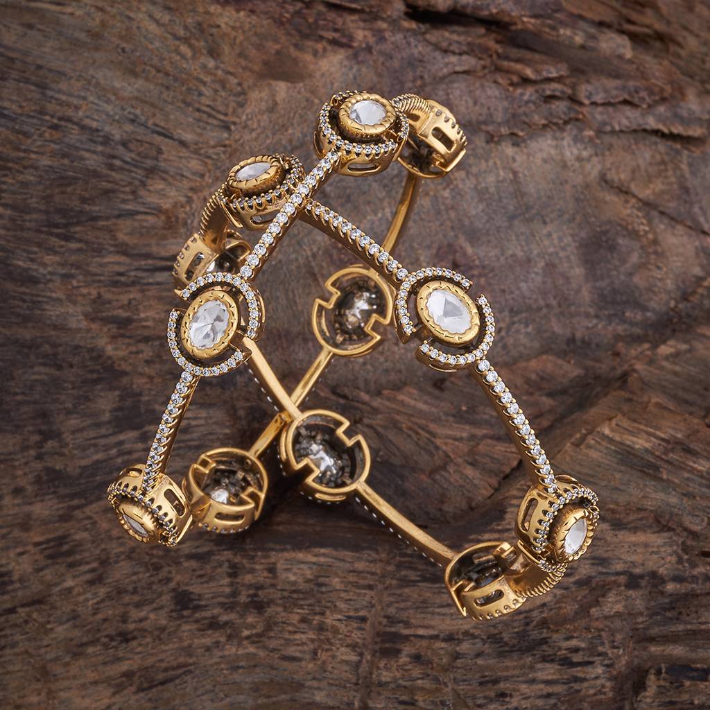 Kushal'S Fashion Jewellery Set Of 2 White & Gold-Toned Kundan-Studded Bangles : 425804