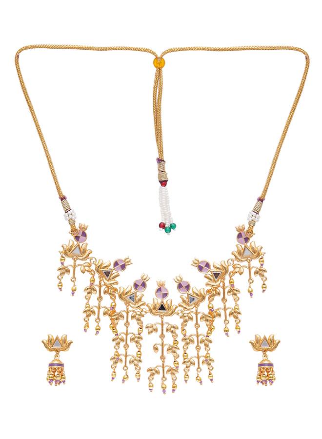 Festive Hues Brass Embellished Long Fusion Necklace Set : 8905124466423