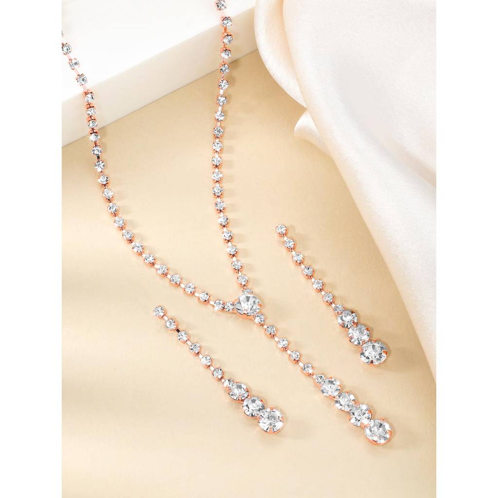 American Diamond Studded Necklace & Earrings Set Fashion Stylish Design Jewellery Gift For Women & Girls-Px8N18 : PX8N18C