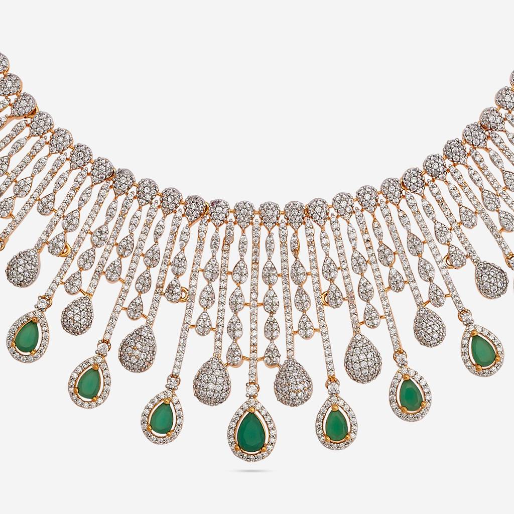 Green Gold-Plated Party Zircon Necklace Set-442591 : 442591