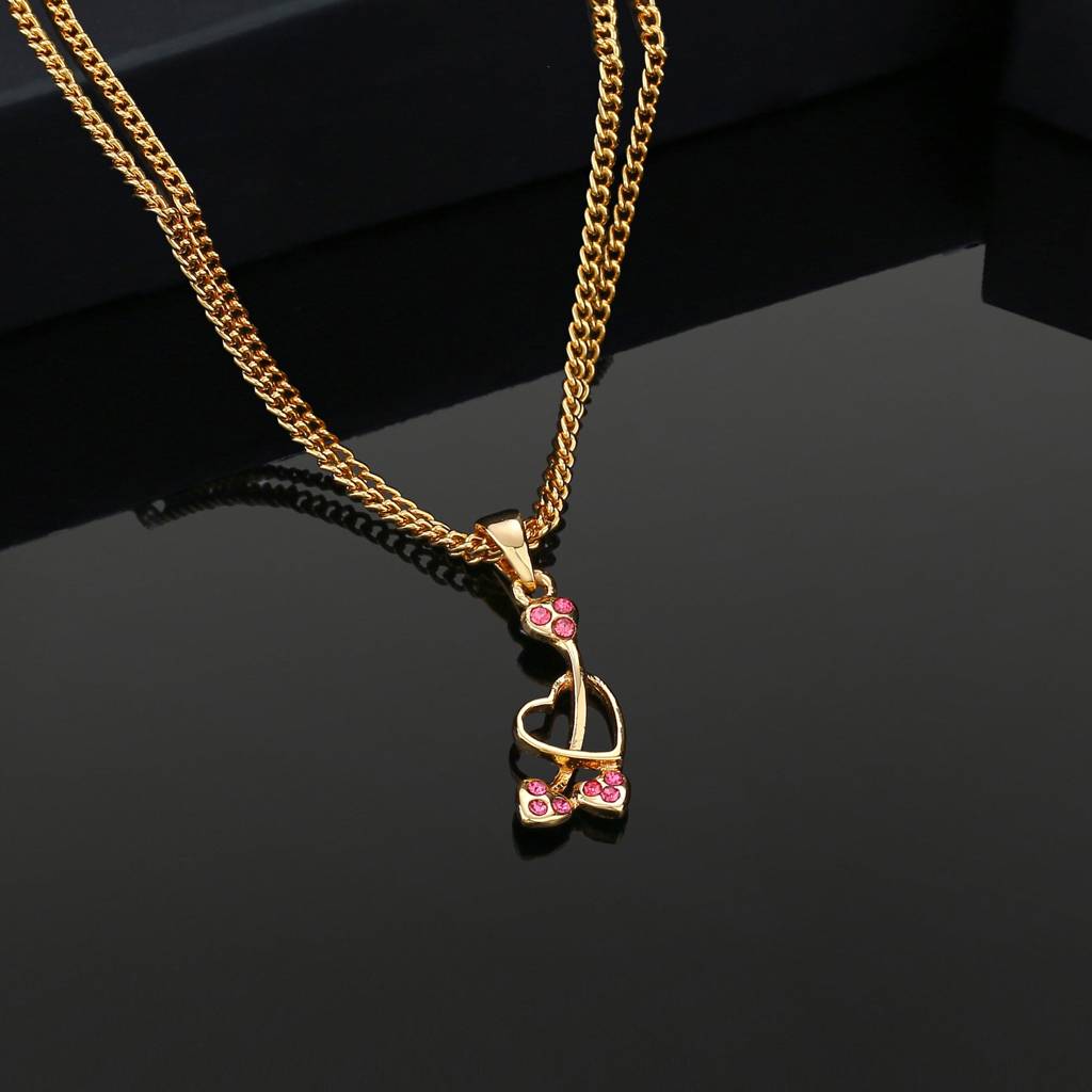 Estele Gold Plated Heart-Shaped Charm Pendant With Pink Austrian Crystals For Girl & Women : 383PENDANT