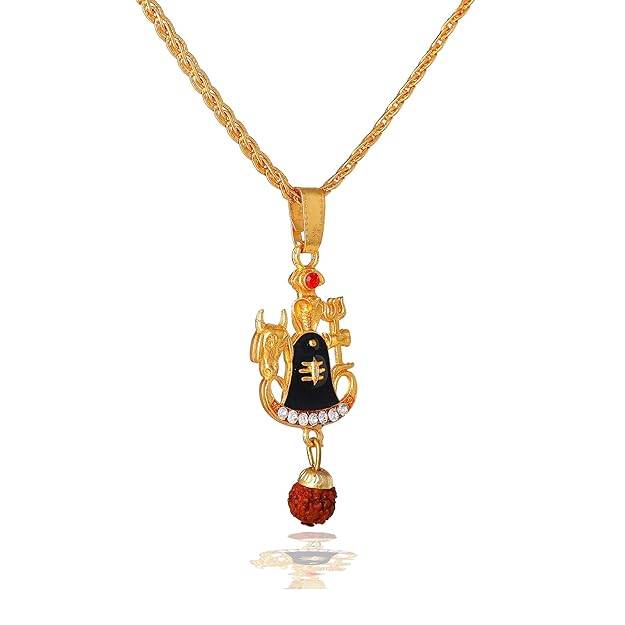 Mahadev Shiva Trishul Pendant For Men: Gold Plated Divine "Lord Shiva Trishul Pind Nandi & Naag Religious : OSAK009-IGBKPENDANT