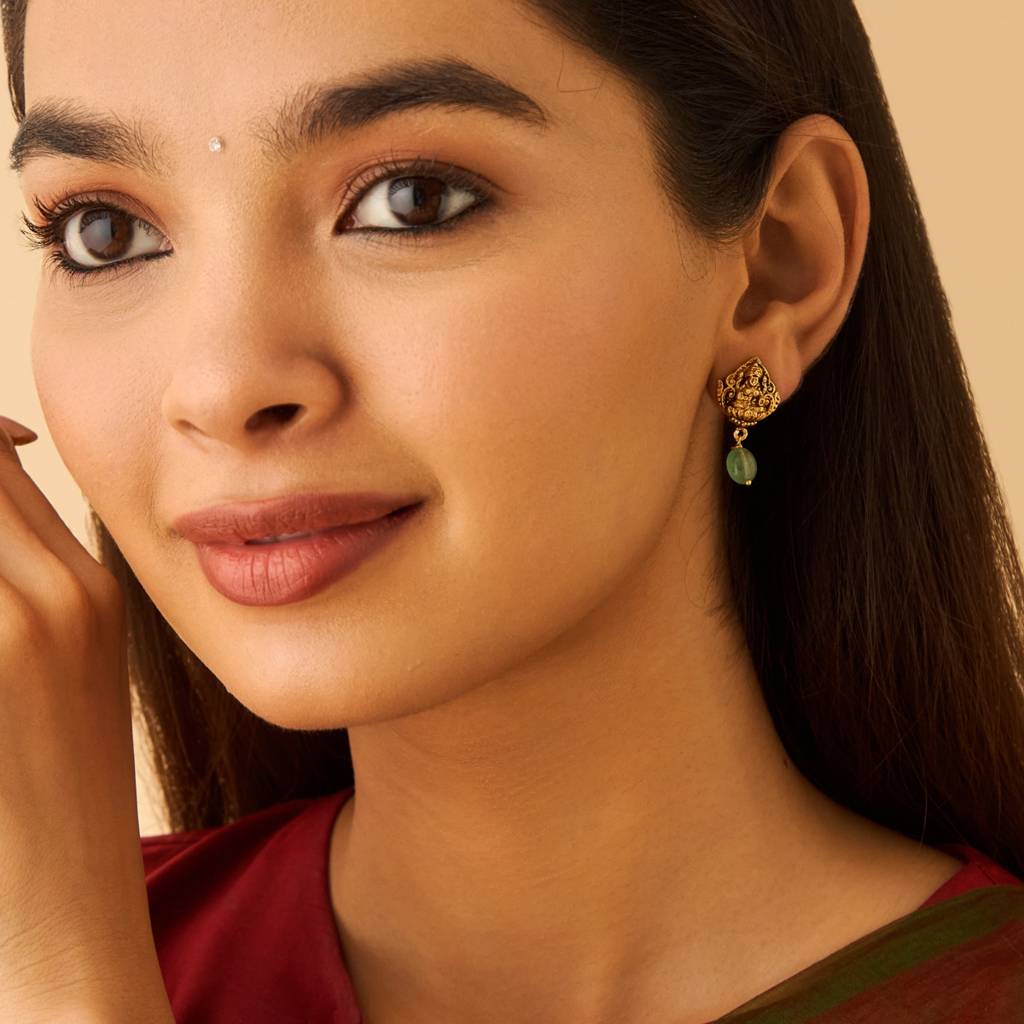 Kushal'S Fashion Jewellery Green Oxidised Gold-Plated Ethnic 92.5 Pure Silver Temple Studs-174066 : 417790