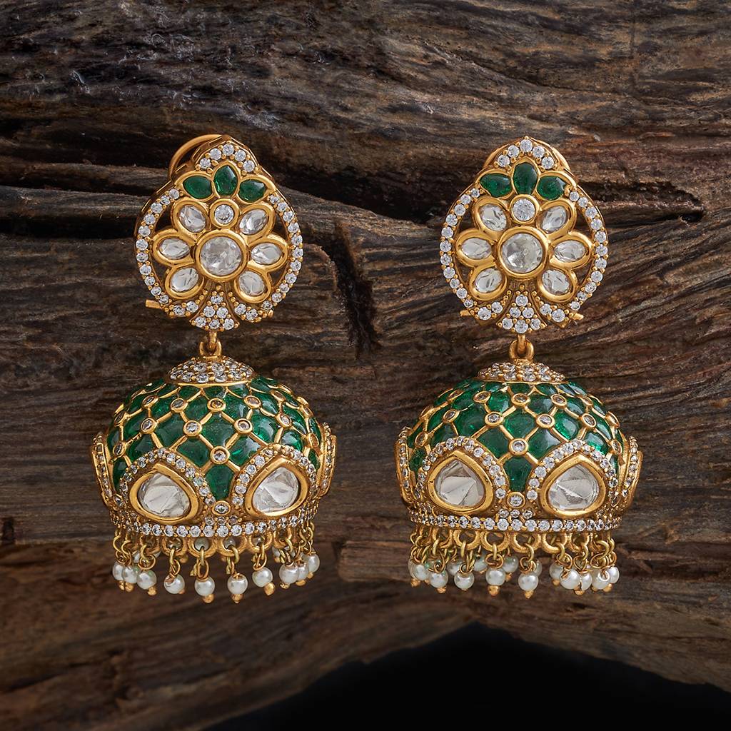 Kushal'S Fashion Jewellery Green Victorian-Plated Ethnic Kundan Jhumkas-185290 : 442173