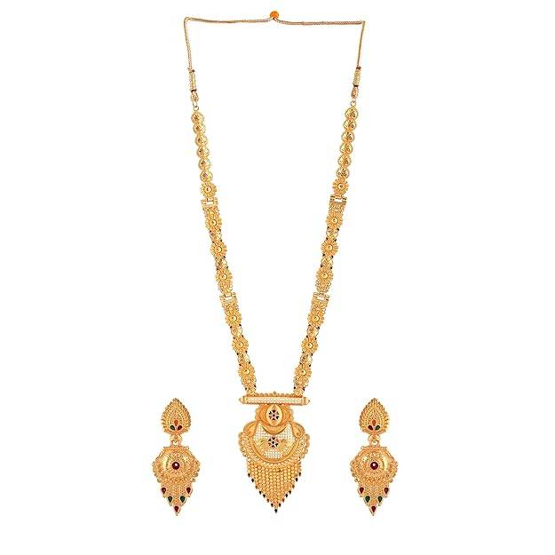 Elegant Gold Finish Temple Necklace Set With Earrings For Traditional Bridal Occasions ( : OSAK004-IGMCNKER