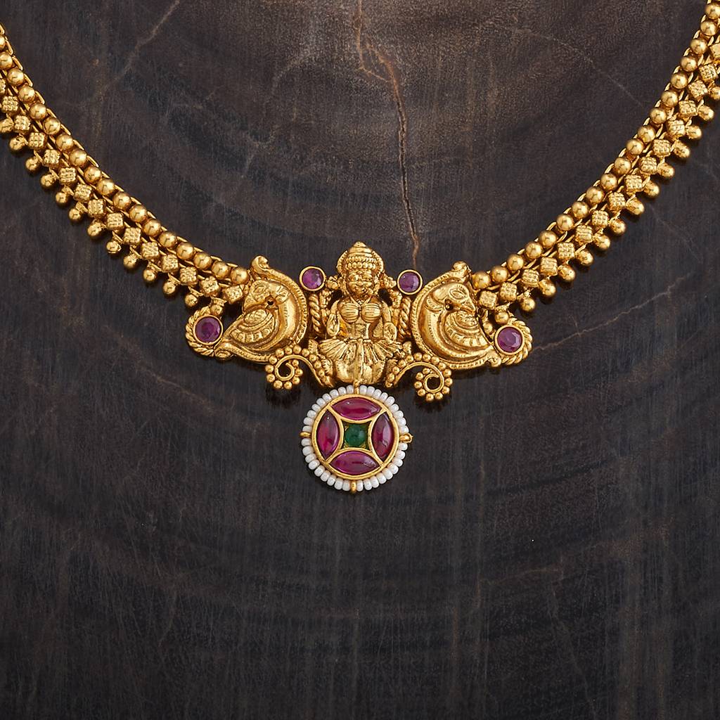 Kushal'S Fashion Jewellery Ruby-Green Gold-Plated Festive Antique Necklace-177858 : 426200