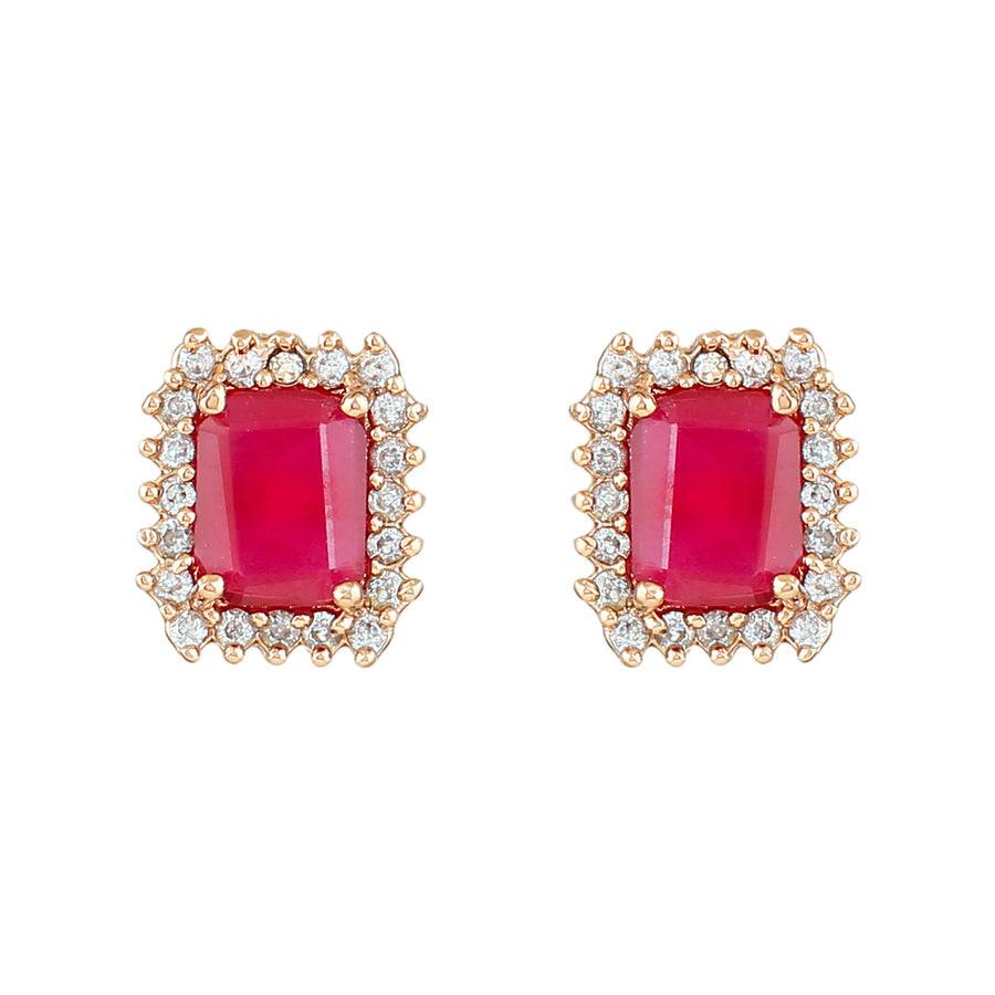Estele Rose Gold Plated Cz Square Designer Stud Earrings With Ruby Stones For Girls & Women : AD-735-RG-RBERER