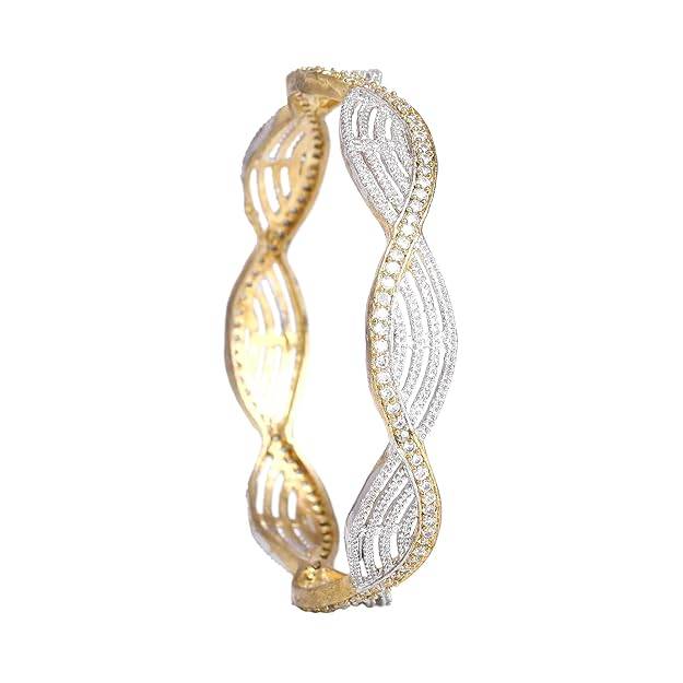 Gehena By Estele Fashion Jewelry Bangles For Women: Gold & Rhodium Plated Size Bangles With Shining Wh : OSAK004-2TNWE24BANGLE