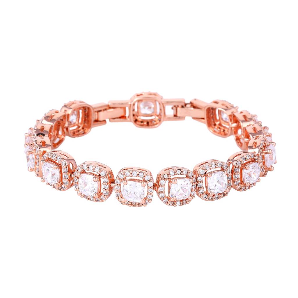 Estele Rosegold Plated Glistening White American Diamonds Charm Bracelet|Classic Jewelry For Modern Girls & Wo : AD-067-RGWEBR
