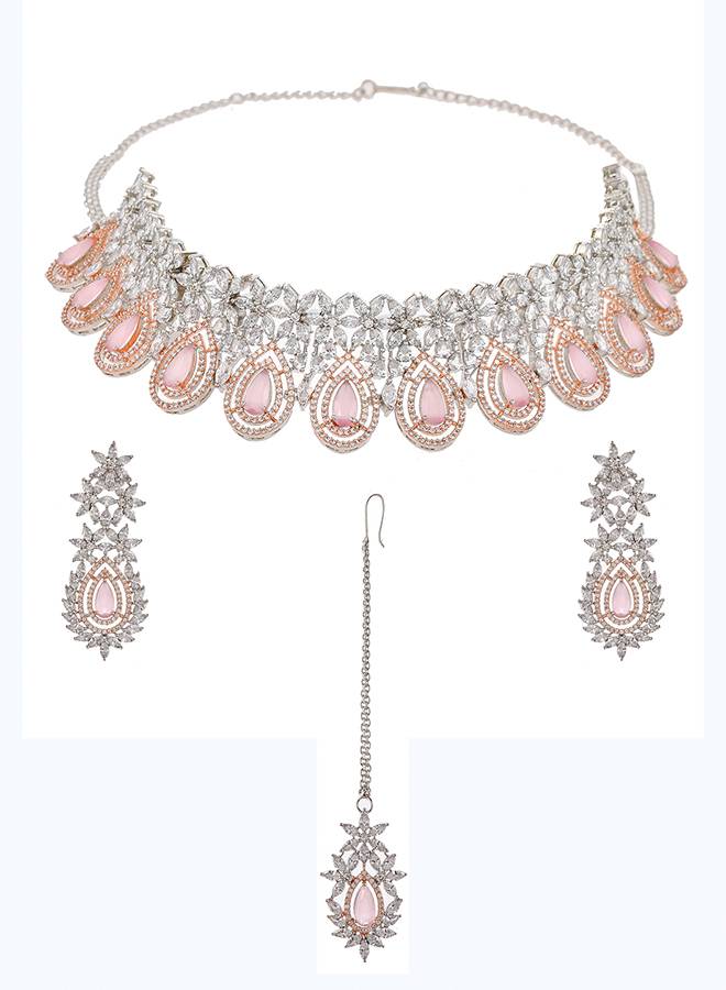Cz Elegance Dual Tone Brass Made Necklace Set : 8905124477627