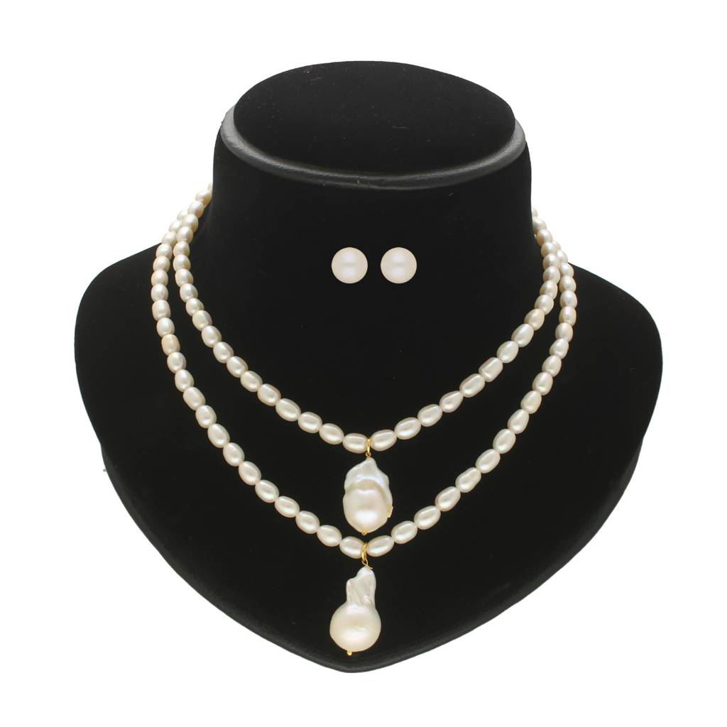 Sri Jagdamba Pearls Oeshi 2 Lines Oval Pearl Necklaces : JPNOV-23-071