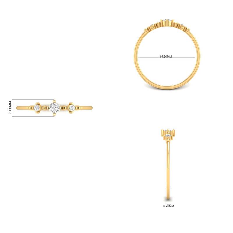 0.13Ct Moissanite Dainty Three Stone Ring In 14Kt Gold Plated Sterling Silver : TGDR-35