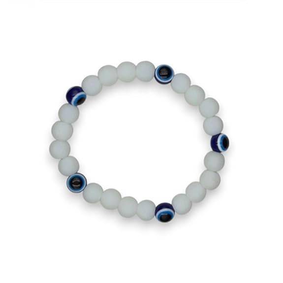 Gehena By Estele Stylish White & Blue Evil Eye Beads Bracelet: Spiritual Protection & Fashion Jewelry For M : OSAK011-IRWEBLBR