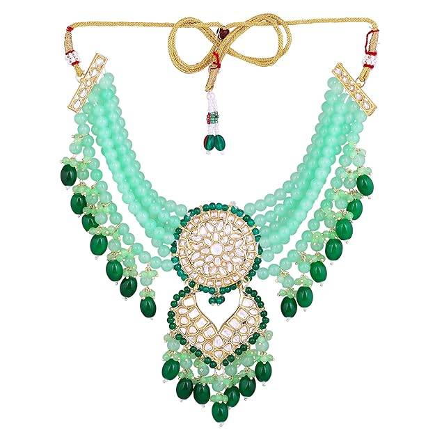 Estele Gold Plated Enchanting Gehena Necklace Set With Mint Green Beads For Women : PJ-048-IGMGNKER