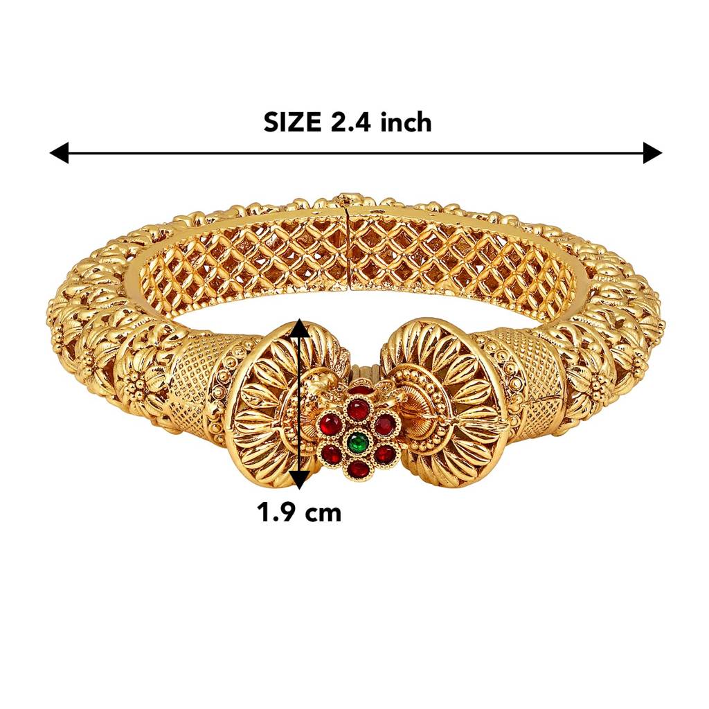 Gold Plated Thick Single Piece Openable Kadaa Bangle Traditional Gokhru Ethnic Jewellery For Women : PF74B136-S1-4