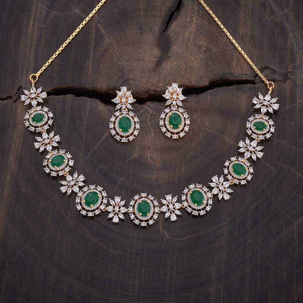 Kushal'S Fashion Jewellery Rhodium-Plated Ruby & Cubic Zirconia Studded Jewellery Set-177108 : 424541