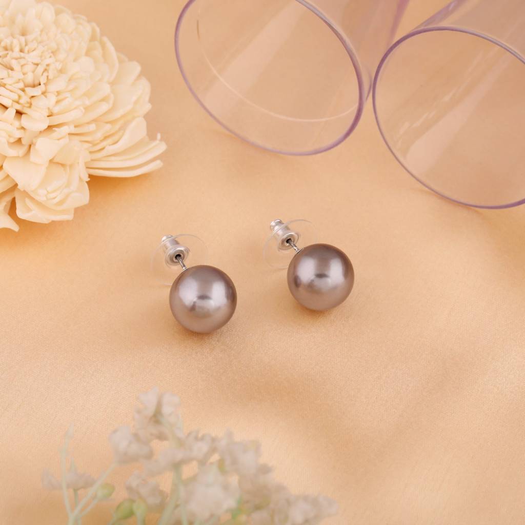 Estele Rhodium Plated Gorgeous Pearl Stud Earrings For Women : 796704-IRER