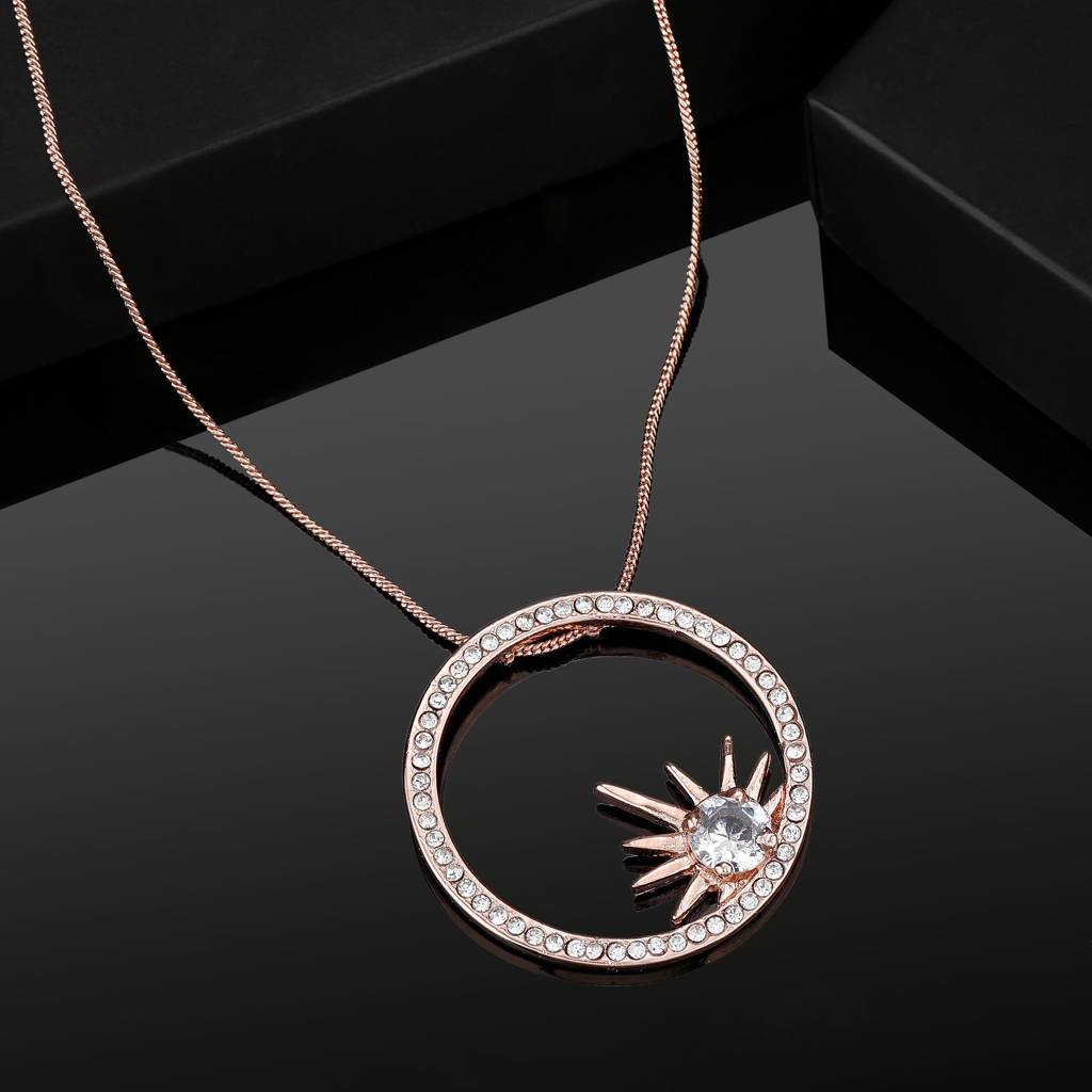 Estele Rosegold Plated Round Shaped Pendant With White Austrian Crystals For Women : 609-RGPENDANT
