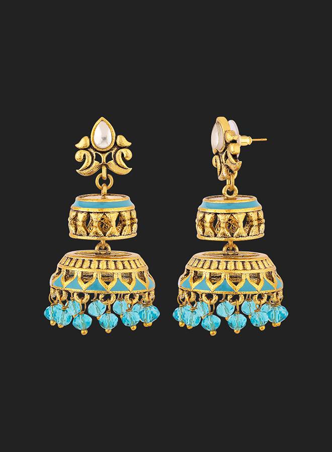 Gwalior Cutwork Design Layered Jhumka Earrings : 8905124047172