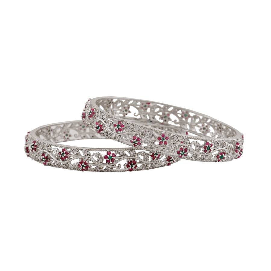Estele Rhodium Plated Cz Fascinating Bangles With Multi-Color Crystals For Women : AD-011-IRBANGLE