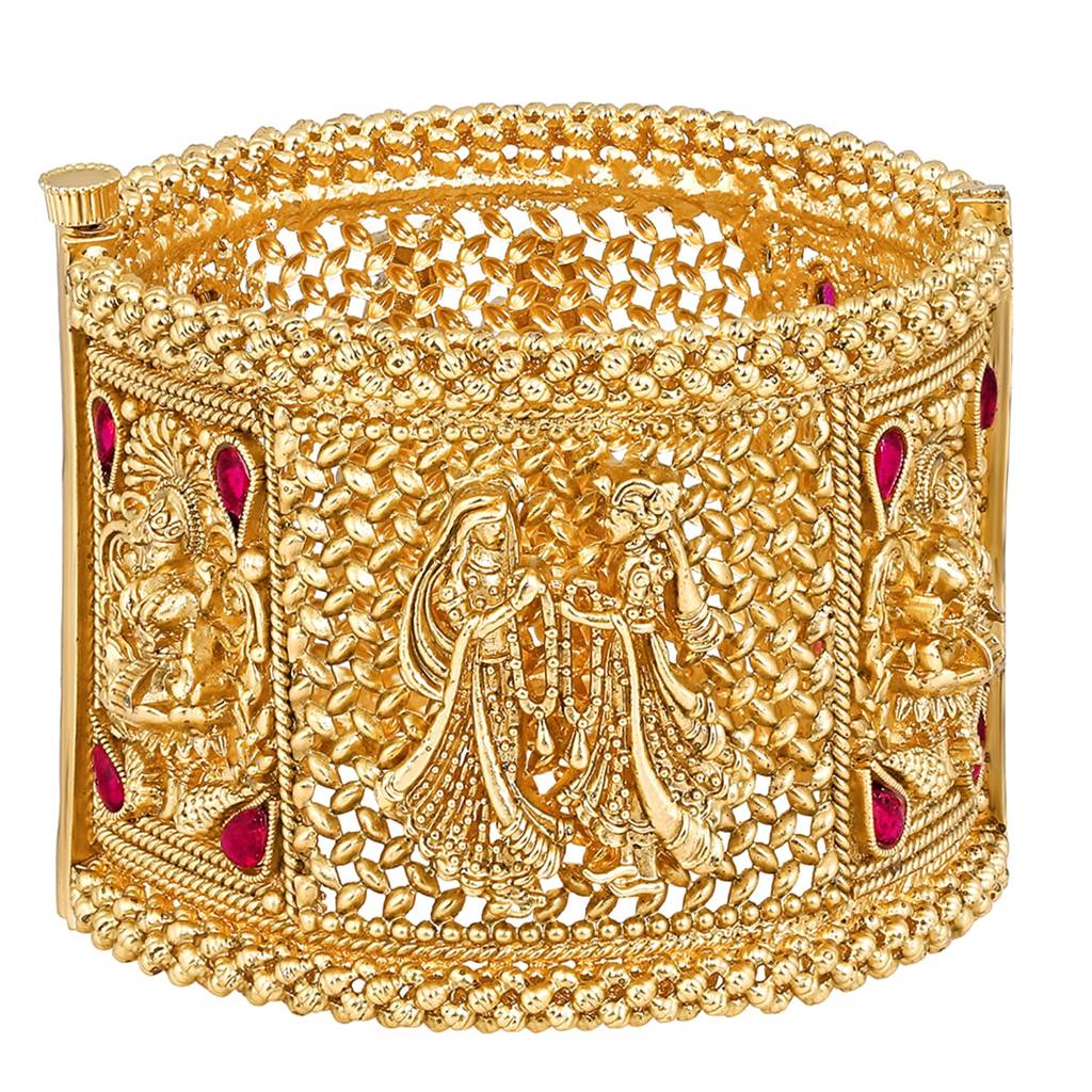 Gold Plated Single Piece Openable Traditional Bangle Jewellery For Women Goddess Bride Groom Motif : PF74B139-S1-4