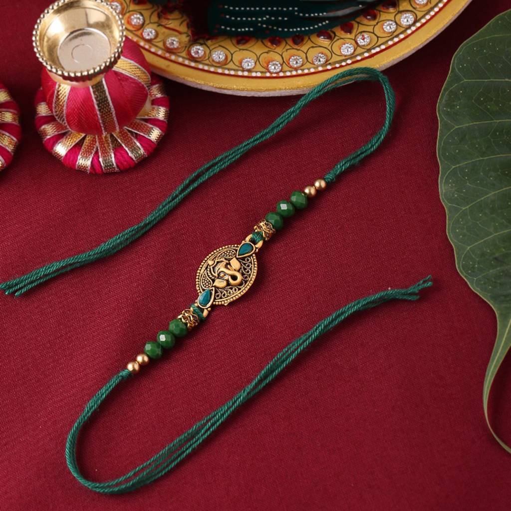 Lord Ganesha Rakhi With Rudraksha With Roli Chaawal Pack : 8905124413120