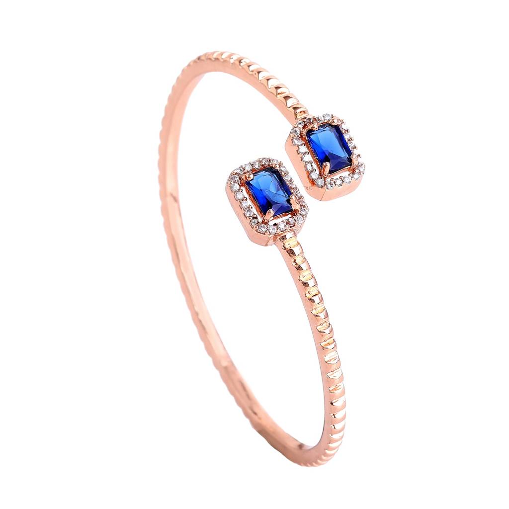 Estele Rosegold Plated Lightweight Graceful Kada Bracelet With Blue Glittering American Diamonds|Stylish Acces : AD-093-RGBLBR